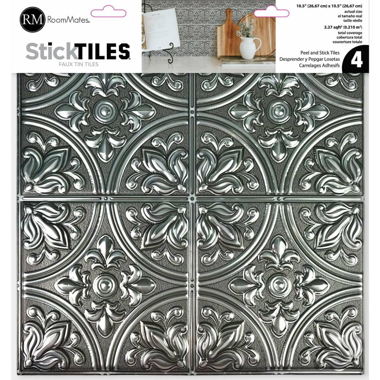RoomMates Silver Tin Peel & Stick Tile Backsplash StickTiles